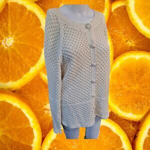Emma James Woman’s‎ Beige Long Sleeve Button Front Crochet Knit Cardigan Size XL